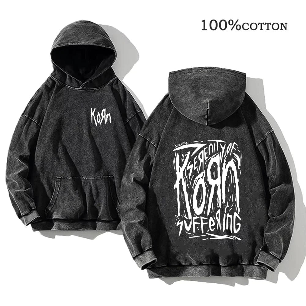 Korn Rock Band World Tour Hoodies Vintage Washed Men's GlowCart