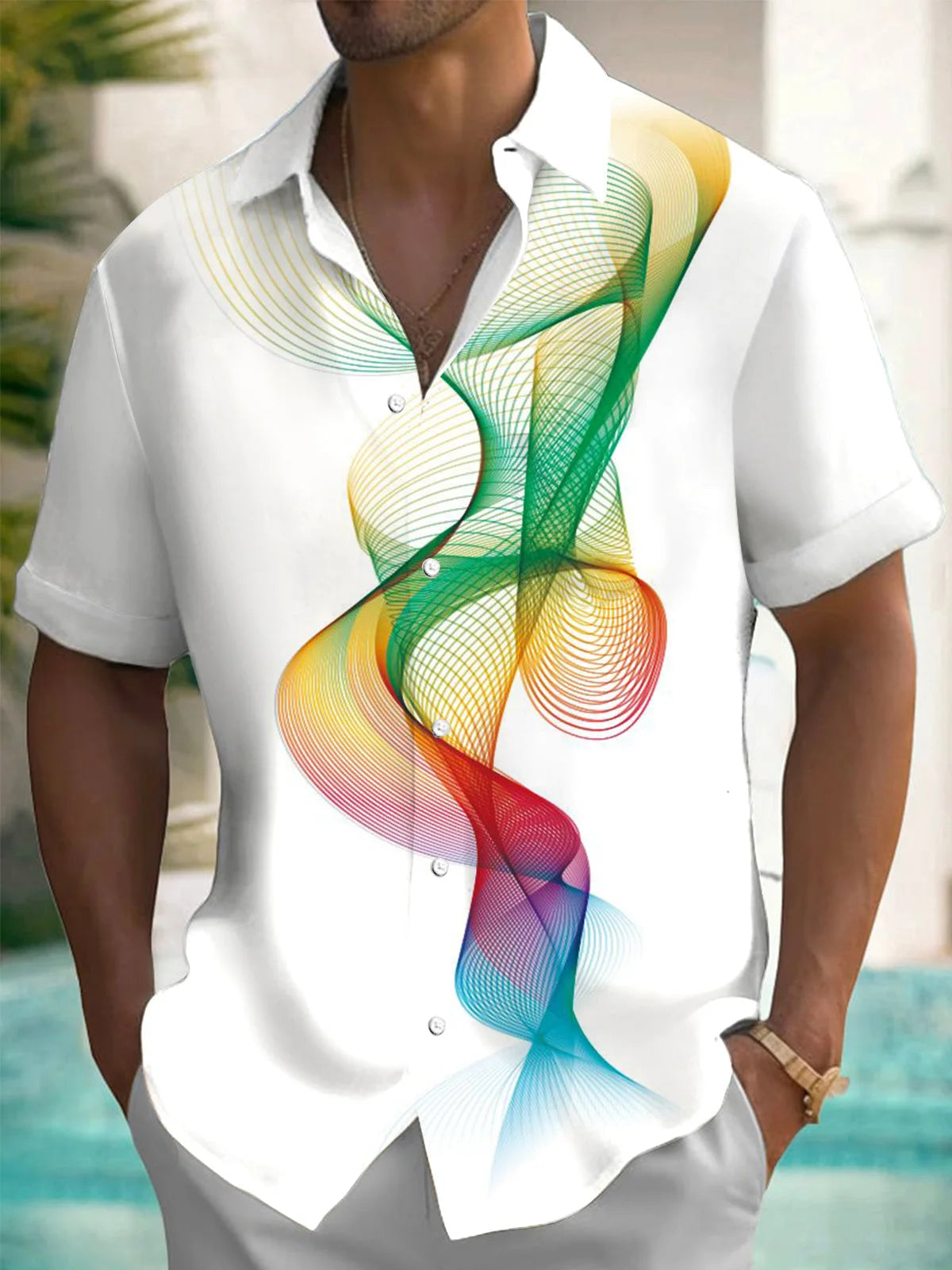 New Hawaii Spring/Summer Fashion Leisure Street Walk Tourist Beach Printed Full Open Short Sleeve Button Shirt, XS-5XL GlowCart