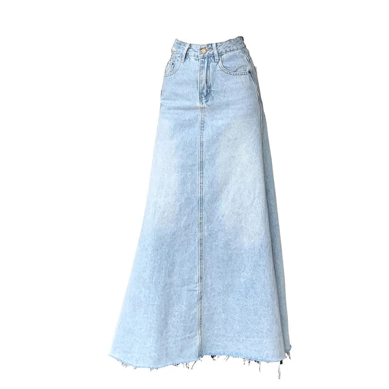 Autumn 2025 High Waist A-Line Denim Skirt for Women Y2K Style with Raw Hem Flared Maxi Bodycon Trend Retro GlowCart