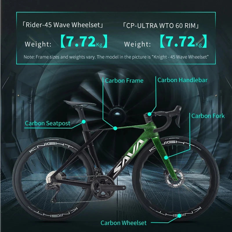 SAVA SLR8 High-End Full Carbon Fiber Road Bike with SHIMAN0 ULTEGRA 8170 Di2 Kit Competition-Class Road Bike Race Bike GlowCart