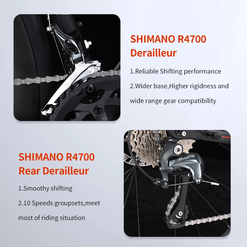 Low Price EX-7 Aluminum Road Bike with SHIMAN0 TIAGRAED-R4700 20 Speed Road Bike Race Bike UCI+CE Certified with LED Rear Light GlowCart