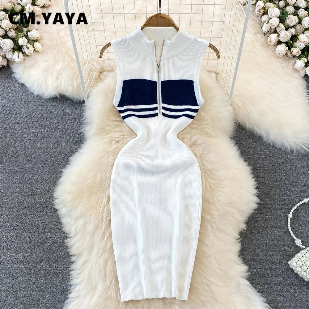 CM.YAYA Fashion Women striped knit Sleeveless Active Sporty GlowCart