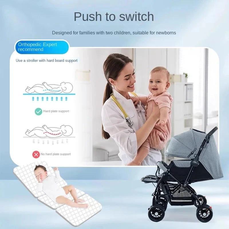 Baby Double Pushchair Ultra Lightweight Two-way Foldable Shock Absorbing Poussette Double Can Sit and Lie Down Twin Pram GlowCart