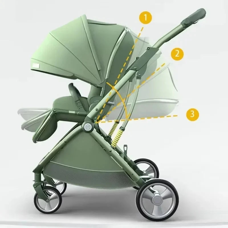 Portable Foldable Baby Stroller, High View Two-way Baby Stroller, Lightweight Travel Baby Stroller,  Adjustable Backrest GlowCart