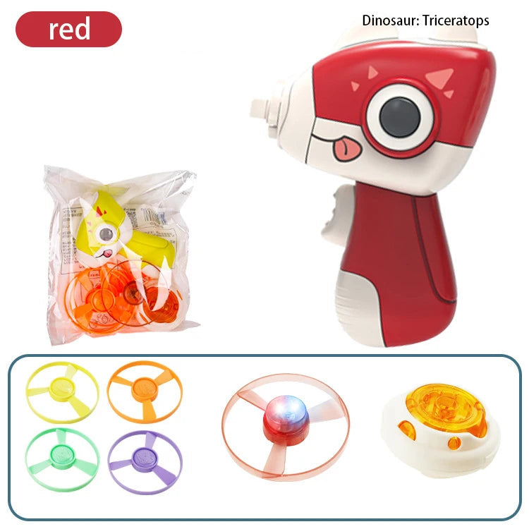 Children Saucer Launcher Pistol Outdoor Spinning Top Dinosaur Gun Toys Flying Disc Bamboo Dragonfly Ejection Luminous Gyroscope GlowCart