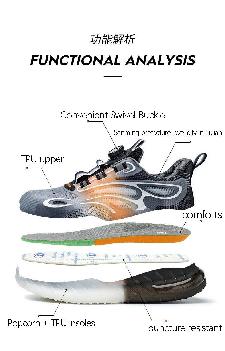 High-top men's all-season universal steel head anti-smash anti-puncture rotating buckle non-slip wear-resistant safety shoes GlowCart