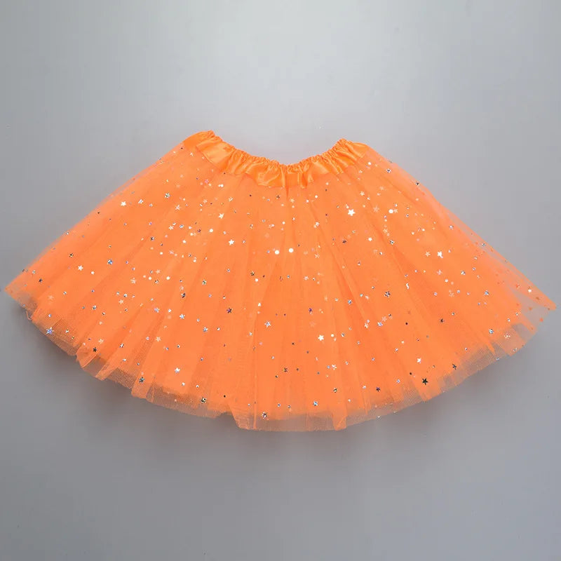 Kids Baby Star Glitter Dance Tutu Skirt For Girl Sequin 3 Layers Tulle Toddler Pettiskirt Children Chiffon 2-8T GlowCart