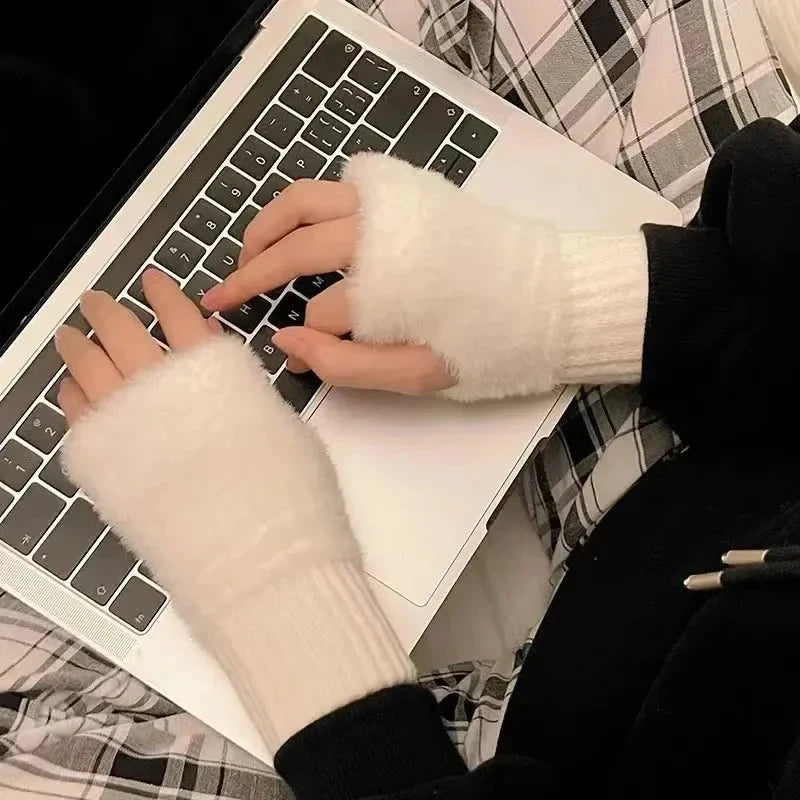 New Women's Half-Finger Gloves - Soft & Warm for Winter, GlowCart
