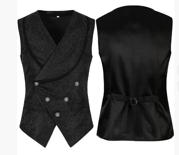 2025 New Men's Medieval Gothic Suit Vest Male Black Classic GlowCart