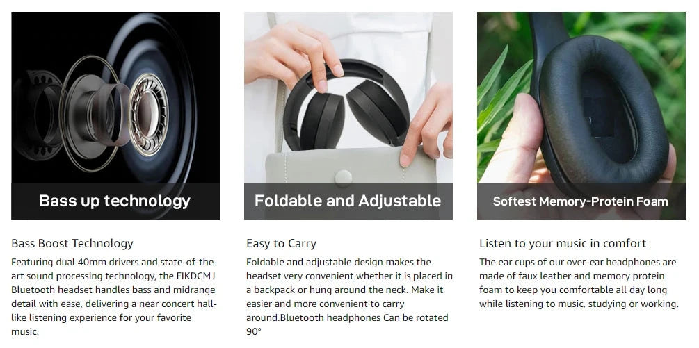 NEWMSNR 9D Surround Sound Wireless Bluetooth Headphones Over GlowCart