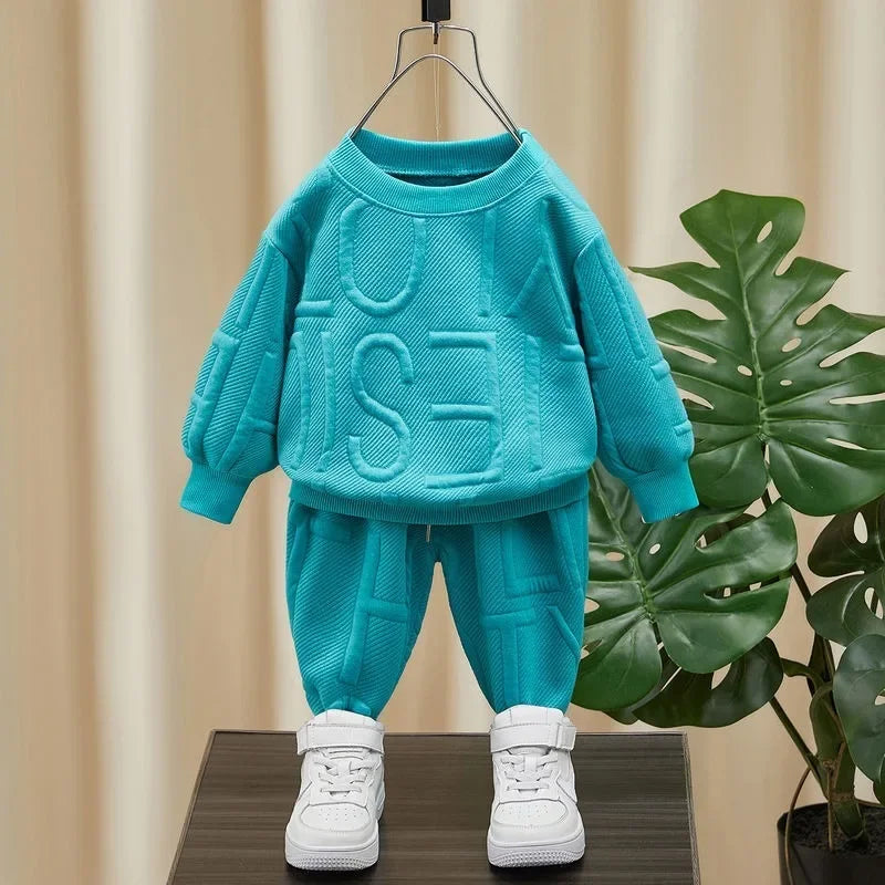 Boys 2Pcs Tracksuit Baby Girls Kids Casual Clothing Sets Baby Kids Sports Unisex Letter Pants Outfits 1-7 Ys Children Sweatshirt GlowCart