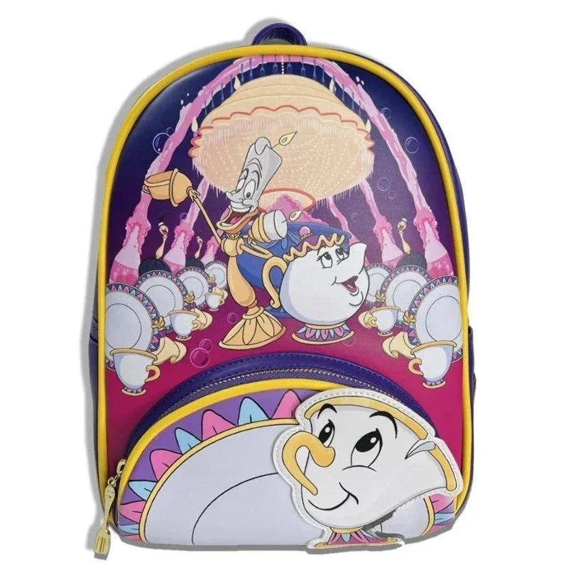 Beauty and The Beast Princess Scene Cogsworth Lumiere Chip Cosplay Mini Backpack GlowCart