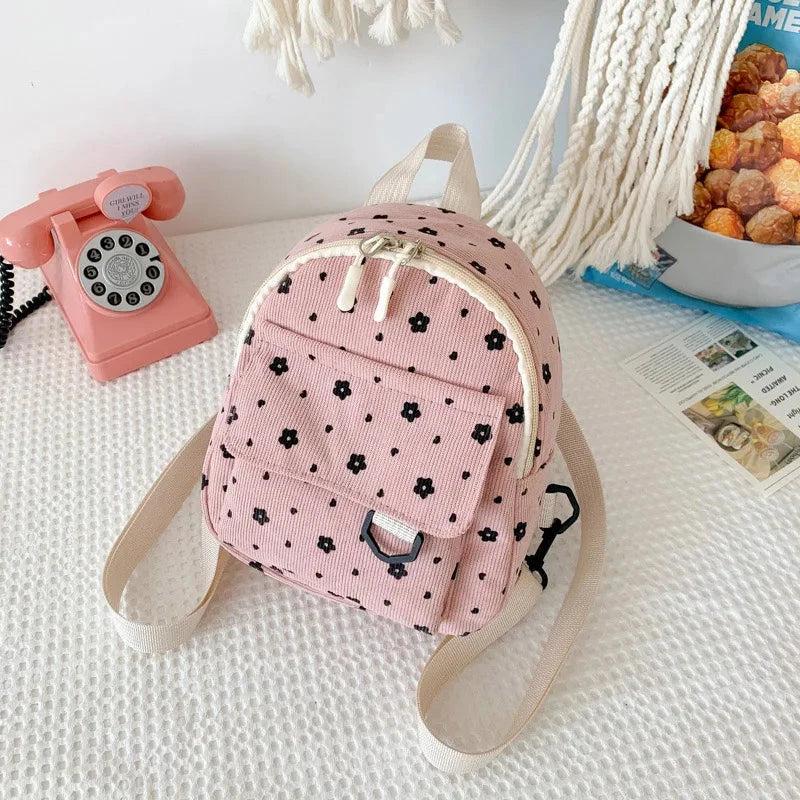 Cute Flower Print Baby Backpacks Lightweight Corduroy Mini Schoolbag for Kids Boy Girl Fashion Floral Children Shoulder Bags GlowCart