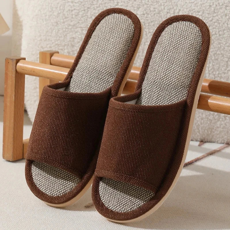 Men Linen Slippers Couples Fashion Women Casual Home Slippers Indoor Floor Flat Shoes Sandals Slides Four Seasons At Home GlowCart