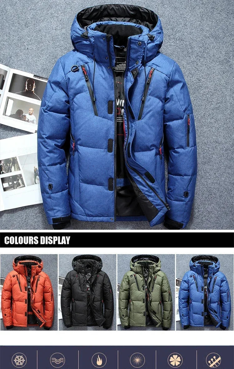 -20 Degree Winter Parkas Men Down Jacket Male White Duck Down Jacket Hooded Outdoor Thick Warm Padded Snow Coat Oversized M-4XL GlowCart