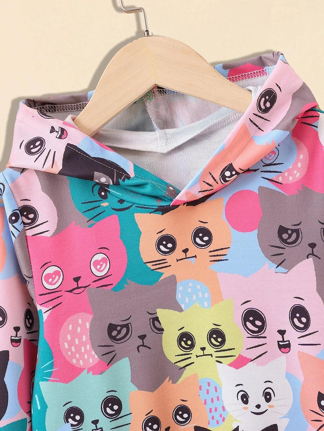 Cute Pink Kitty Graphic Girls' Long Sleeve Cartoon Hoodie Dress, Casual Lightweight Comfy Fit Kids Tops GlowCart