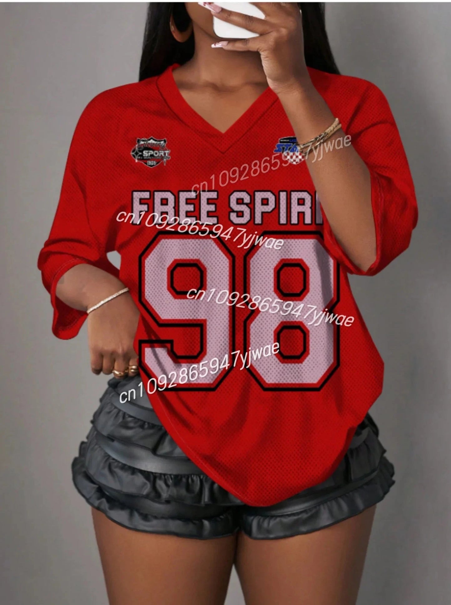 2025 Free spirit Number 98 T Shirt For  Women Mesh fabric GlowCart