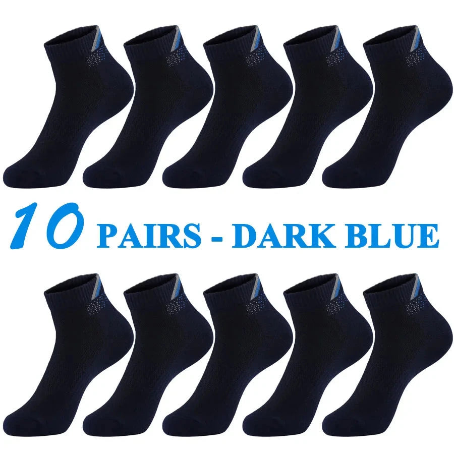 5 Pairs/Lot Running Socks Men Casual Outdoor Sports Cotton Black Grey Blue Athletic Stripes 14 Colors Travel Male Husband Gifts GlowCart