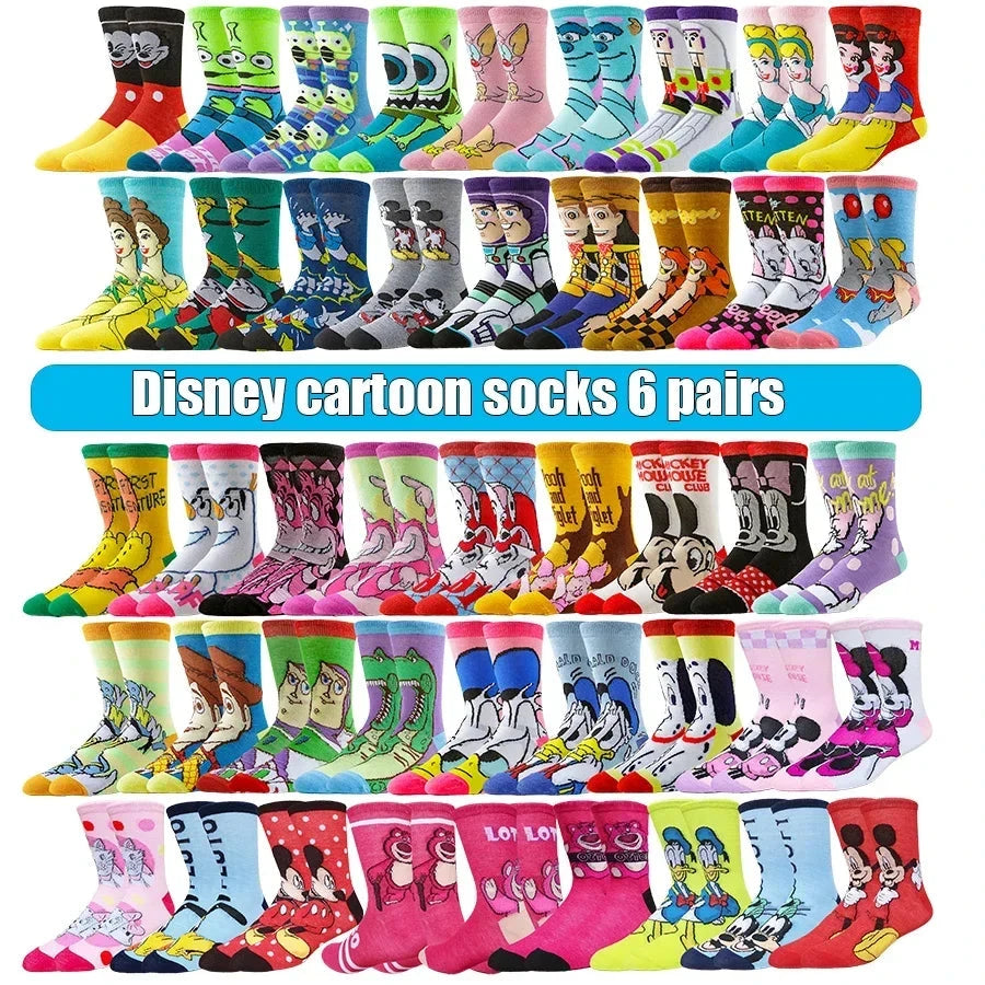 6pairs Random Color Potdemiel Disney Cartoon Anime Socks Hip GlowCart