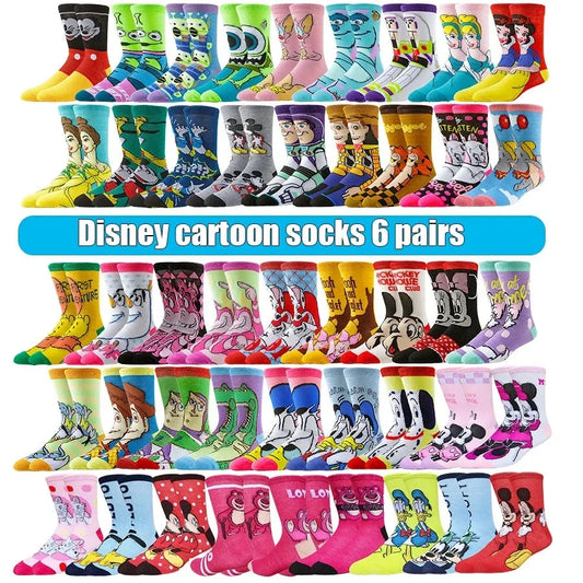6pairs Random Color Potdemiel Disney Cartoon Anime Socks Hip GlowCart