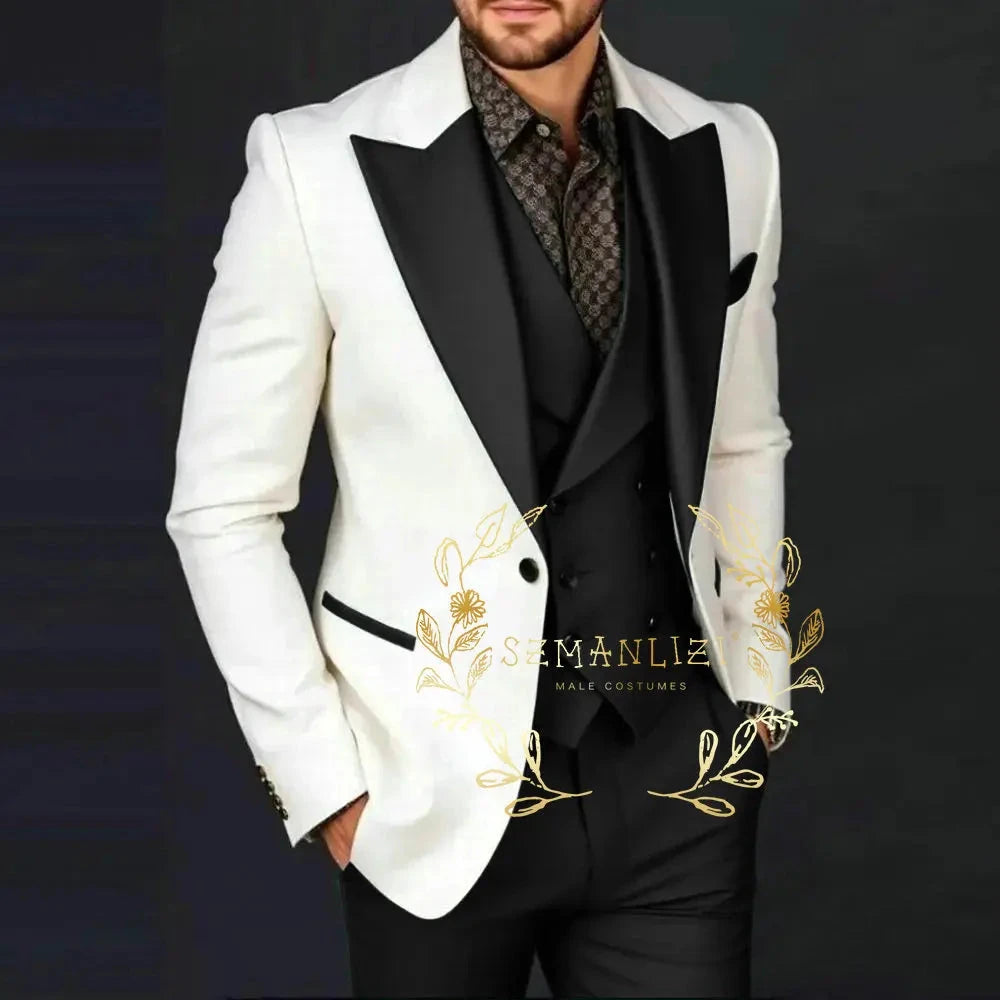 Ivory Jakcet Dark Green Vest Pant Men's 3-piece Suit Set GlowCart