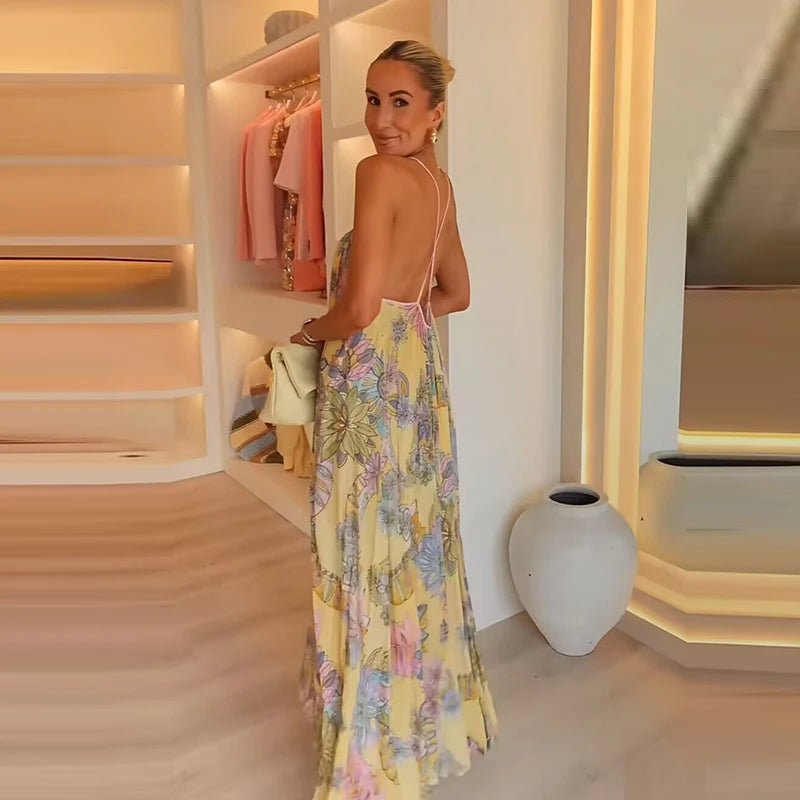 Summer Dress Women's 2025 New Fashion Print Loose V-neck