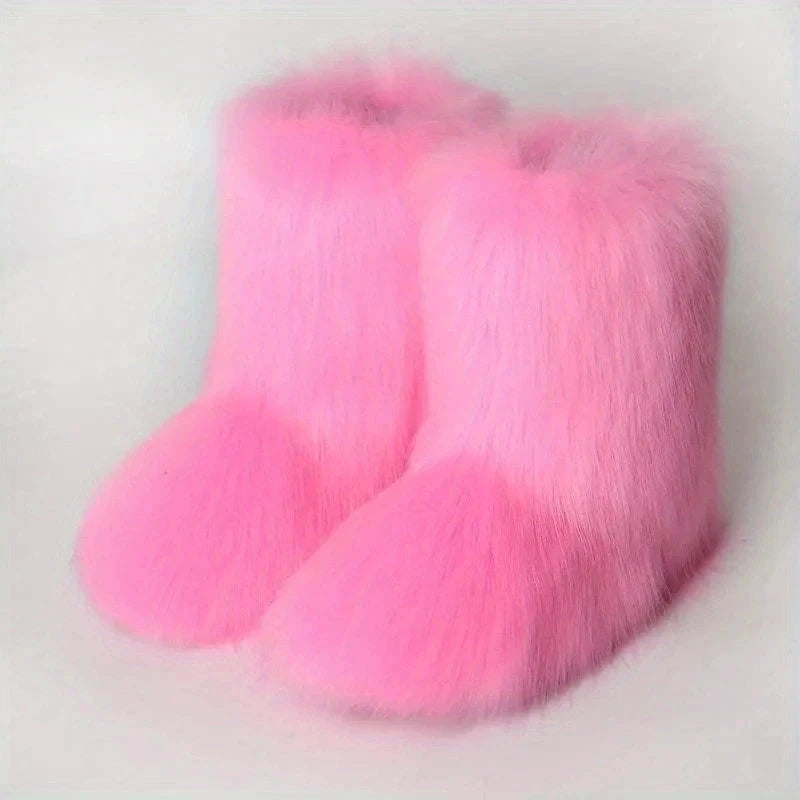 Y2K Fluffy Mid-calf Boots Winter Women Fashion Snow Boots GlowCart