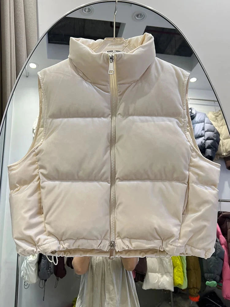 Autumn Winter Stand Collar Velvet Fluffy Puff Down Vest GlowCart