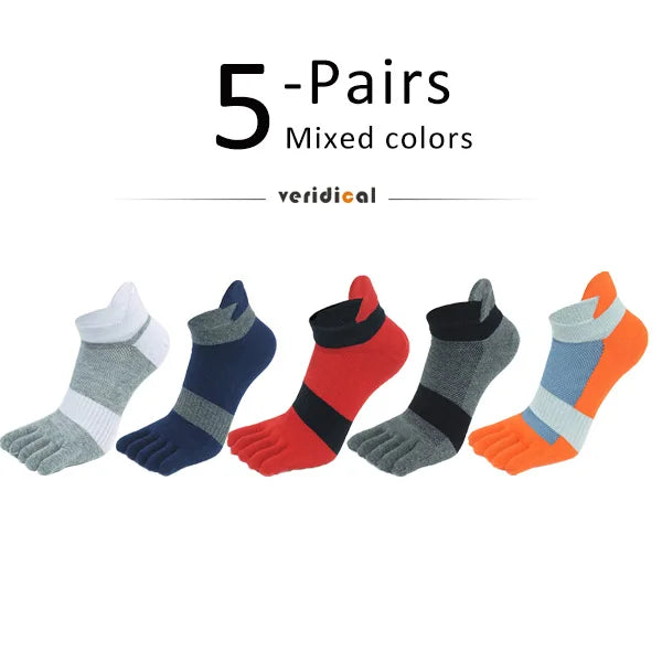 5 Pairs Five Finger Ankle Sport Socks Cotton Mens Striped Mesh Breathable Shaping Anti Friction No Show Socks With Toes EUR39-46 GlowCart