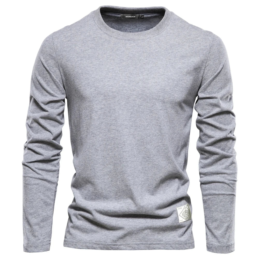 100% Cotton Long Sleeve T shirt For Men Solid Spring Casual GlowCart