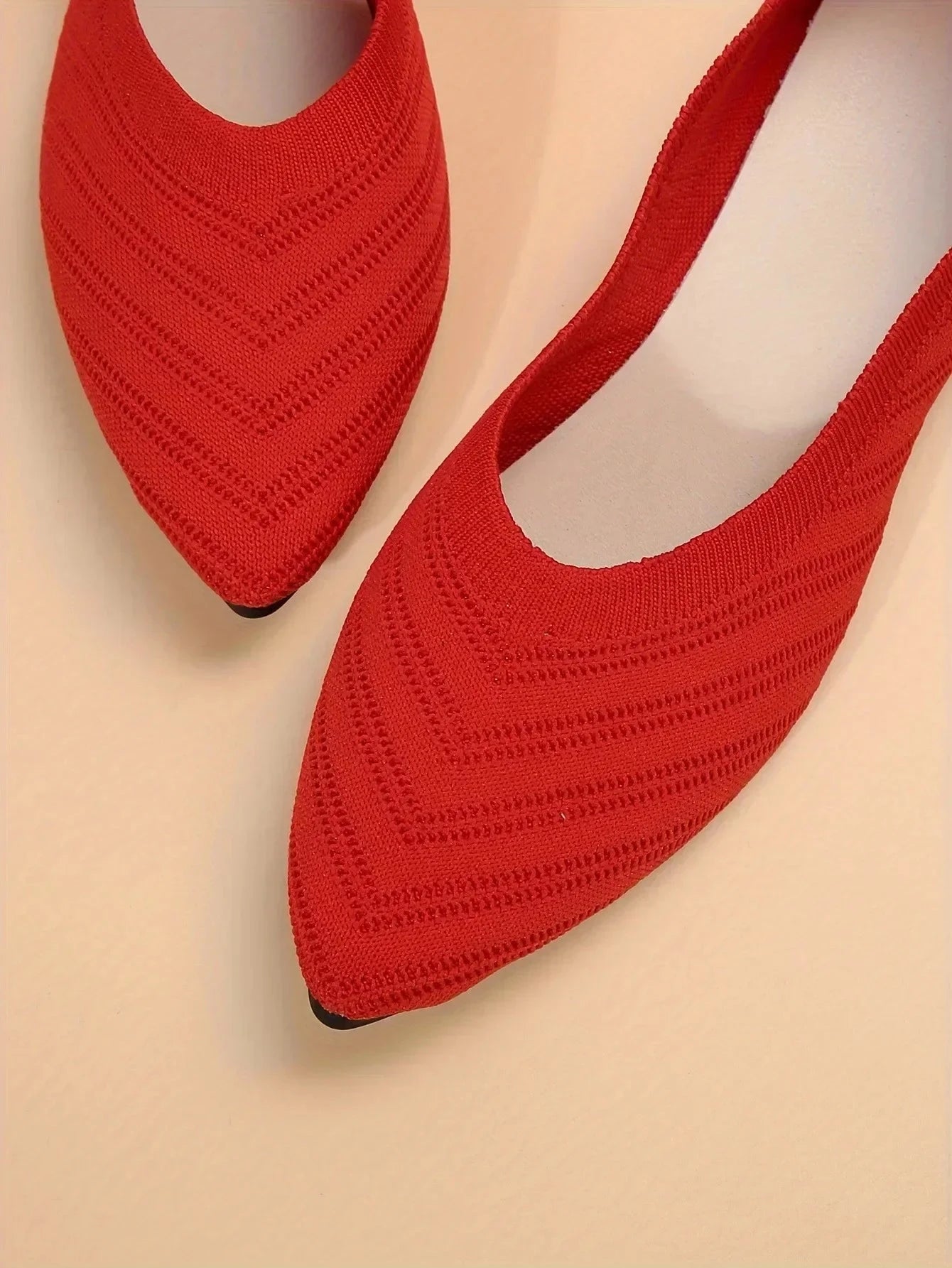 New 2024 Pointed Toe Flat Office Boat Solid Color Knitted GlowCart