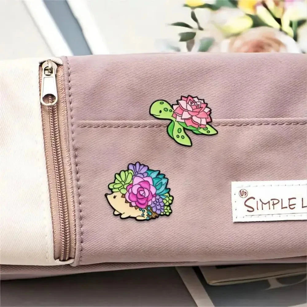 Cute Succulent Plant Enamel Brooch Cartoon Colorful Animal GlowCart