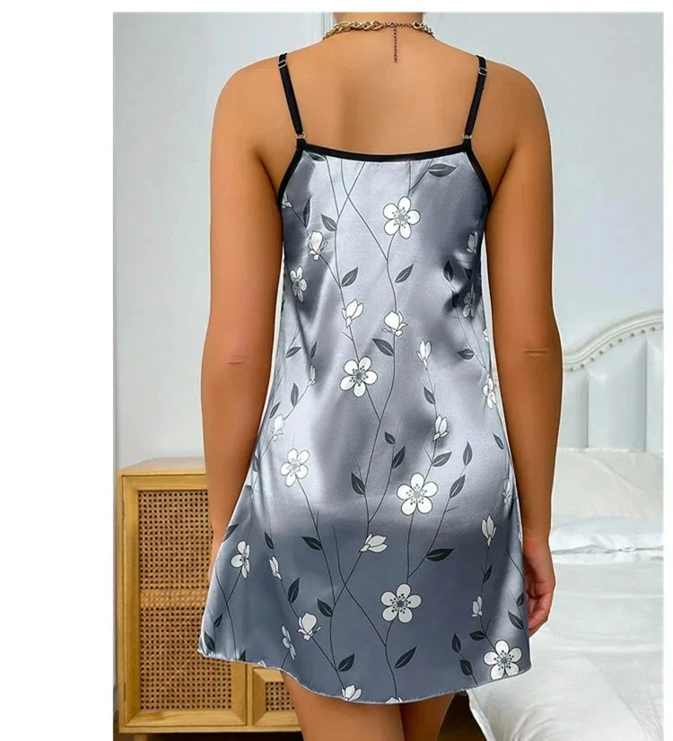 Women's Sleepwear Summer Floral Print Satin Nightgown Casual GlowCart