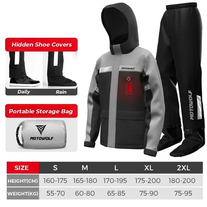 Raincoat Suit LED Alert Waterproof Cap Rain Jacket Pants GlowCart