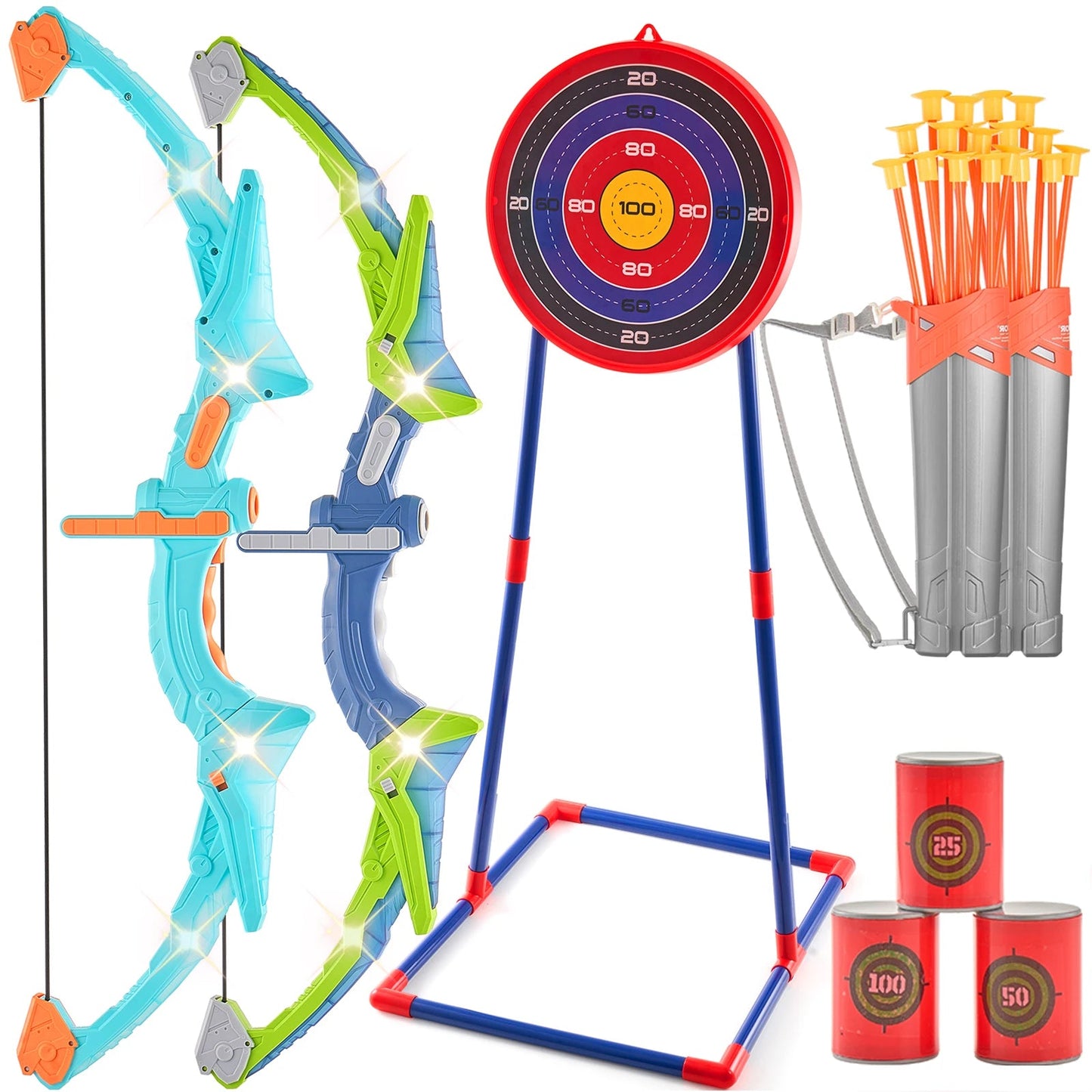 SucceBUy Bow & Arrows For Children Kids Archery Bow Practice Recurve Outdoor Sports Game Hunting Shooting Toy Boys Gift Bow Kit GlowCart