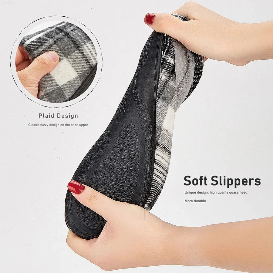 men's house slippers plaid furry comfy memory foam casual GlowCart