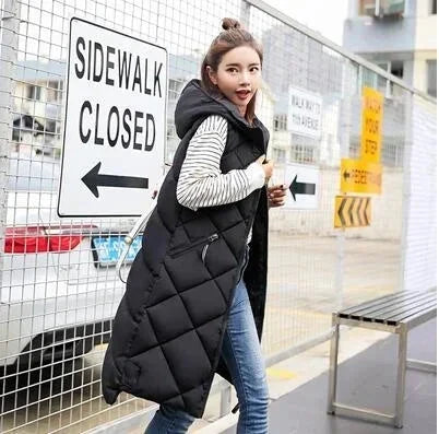 Women's Sleeveless Vest Long Down Padded Jacket Solid Color GlowCart