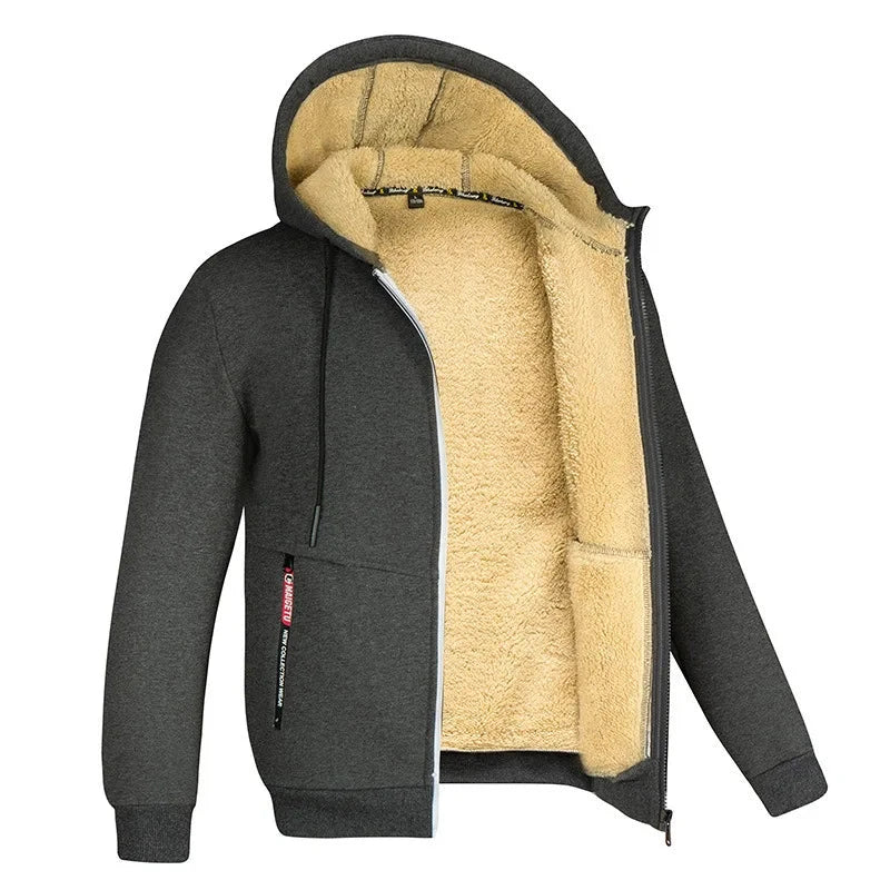 Trendy Sweatshirt Coat Front Pockets Warm Zipper Lamb Wool GlowCart