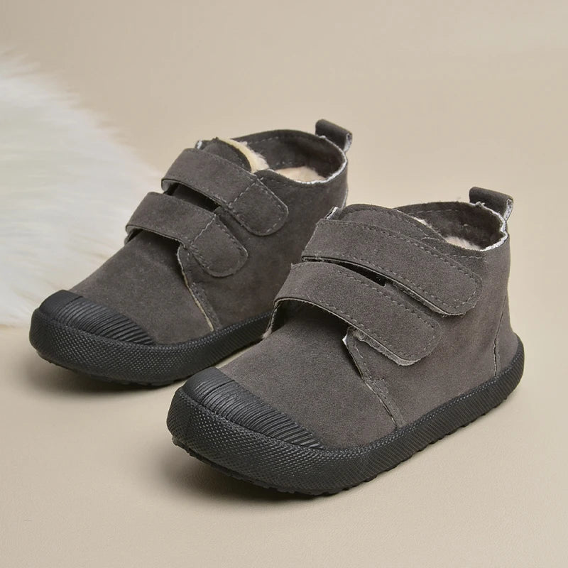 New Trendy Kids Outdoor Warm Short Shoes Winter Plush Suede Ankle Boots Children Comfortable Snow Sneakers EY8259 GlowCart