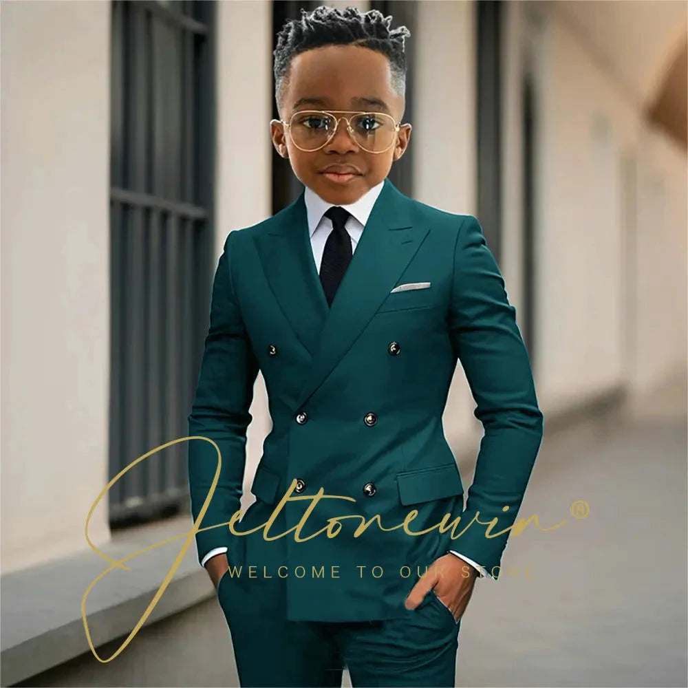Boy's Beige Suit Set Double Breasted Blazer Pants 2 Pieces Classic kids Wedding Tuxedos Children Party Suits outfits GlowCart