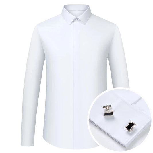 Men's Formal Long Sleeve Dressy Shirt Covered Buttons Front GlowCart