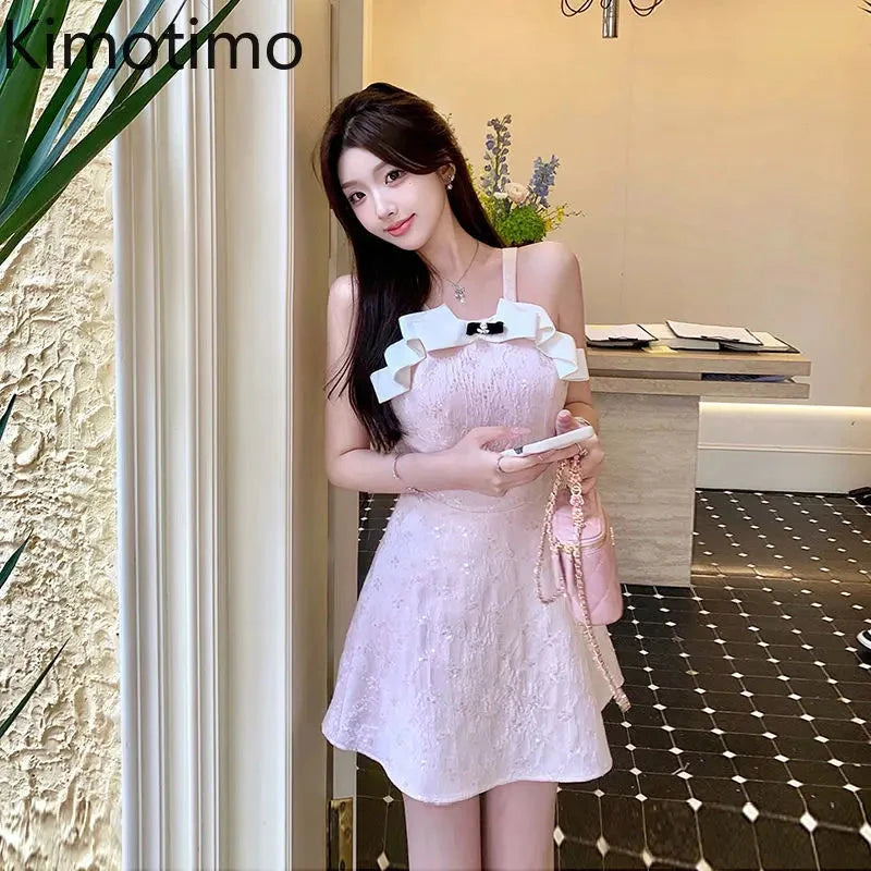 Kimotimo Sweet Jacquard Halter Birthday Dress Women Summer GlowCart