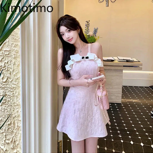 Kimotimo Sweet Jacquard Halter Birthday Dress Women Summer GlowCart