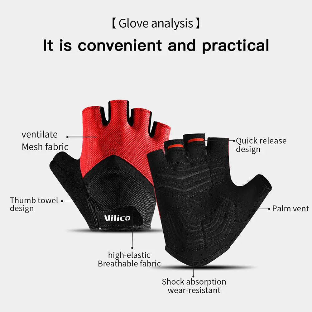 Cycling Half Finger Gloves Bike MTB Gloves Breathable Short Finger Thickened Palm Shock-Absorbing Anti Slip Outdoor Sport Gloves GlowCart