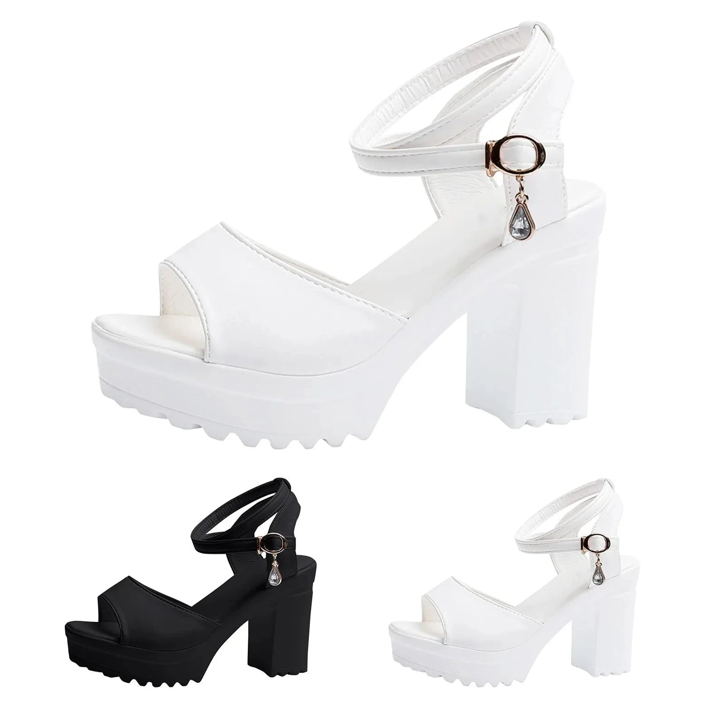Women Shoes Fish Mouth Platform High Heels Wedges Buckle GlowCart
