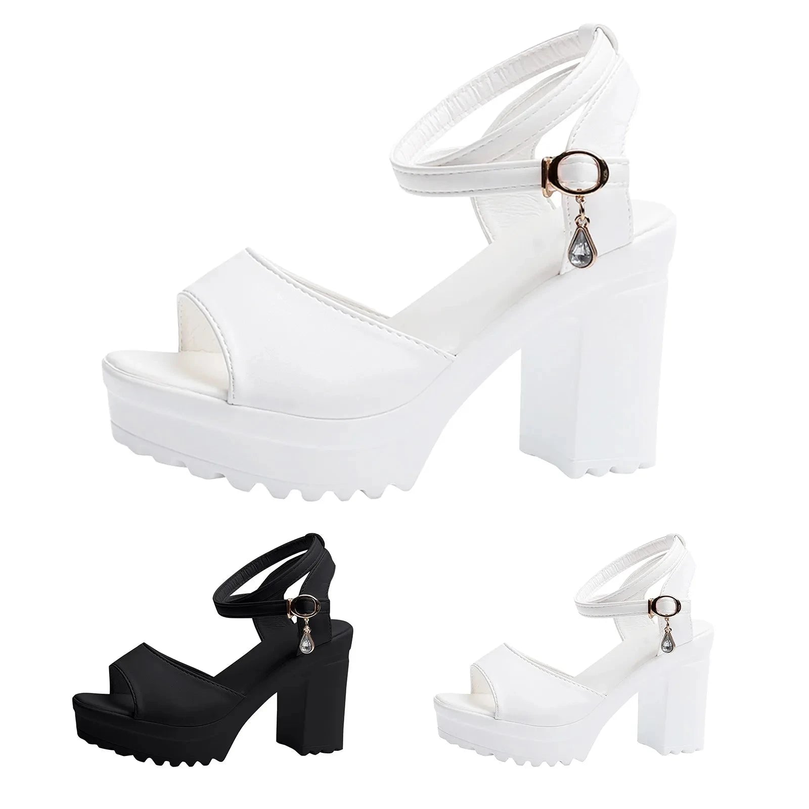 Women Shoes Fish Mouth Platform High Heels Wedges Buckle GlowCart