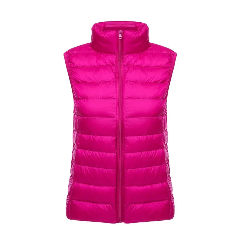 White Stand Collar Women's Sleeveless Down Vest Coat Winter GlowCart