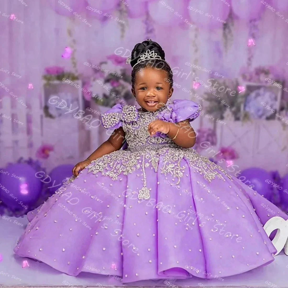 Purple Flower Girl Dress Short Sleeves Ball Gown Princess GlowCart