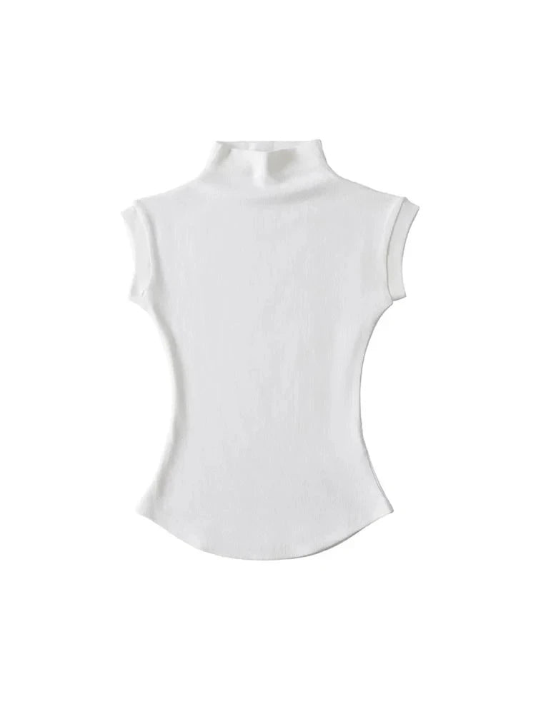 Women Summer Sexy Turtleneck Sleeveless T-Shirts Tops Solid GlowCart