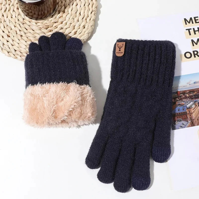 Touch Screen Gloves for Men Women, Winter Warm Flece Lined Knit Gloves, Stretchable Thickened Skiing Travel Gloves GlowCart